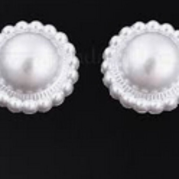 925 Silver Post ABS Plastic Imitation Pearl Cabochons, Flower, White, Earring - Picture 2 of 4